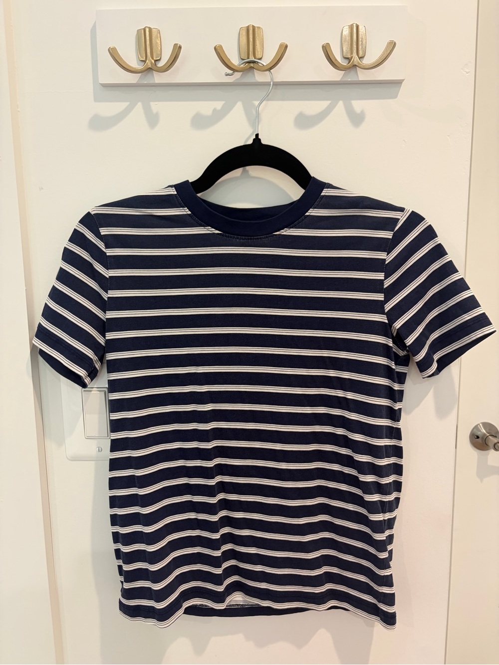 Lands' End Navy and White Striped Crew 100% Cotton Tee